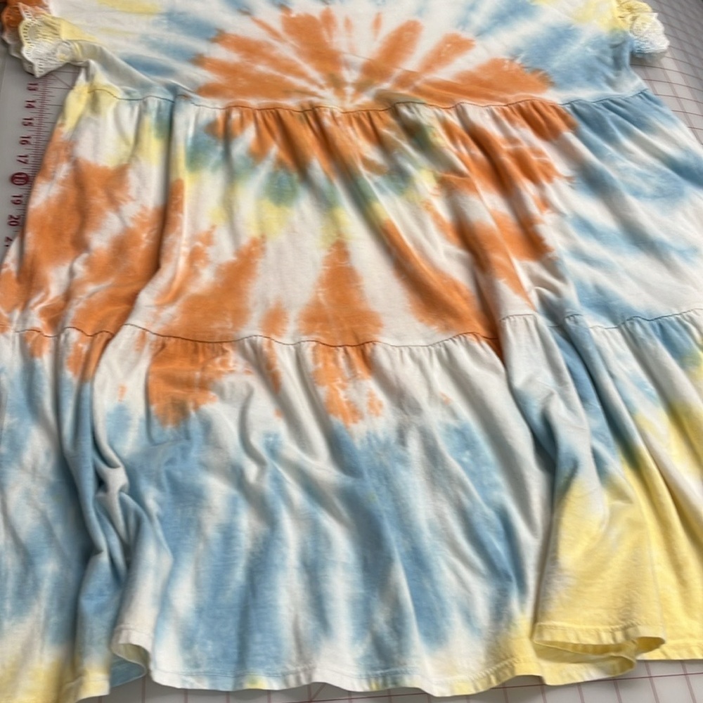 CES FEMME ORGANIC COTTON Boho Beach Tie Dye Tiered Baby Doll Eyelet SLV Dress M - Picture 9 of 15